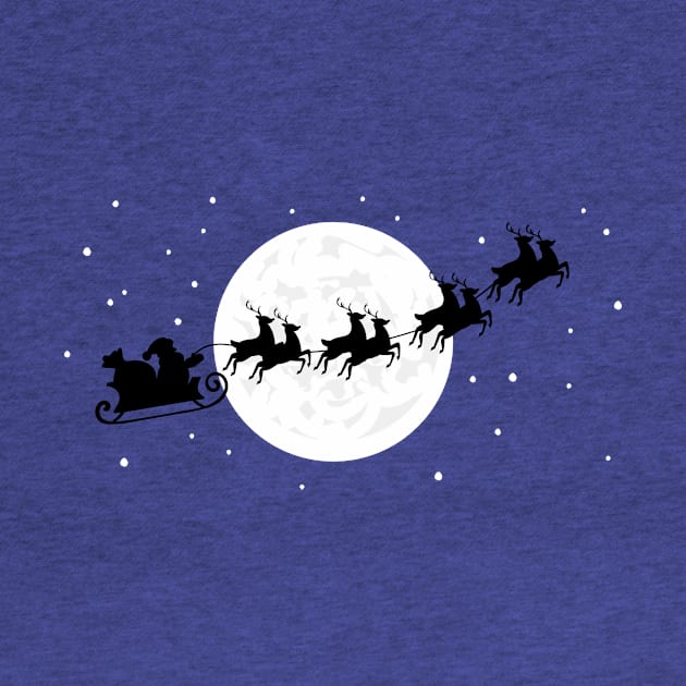 Santa Sleigh silhouette with moon and falling snow by JDawnInk